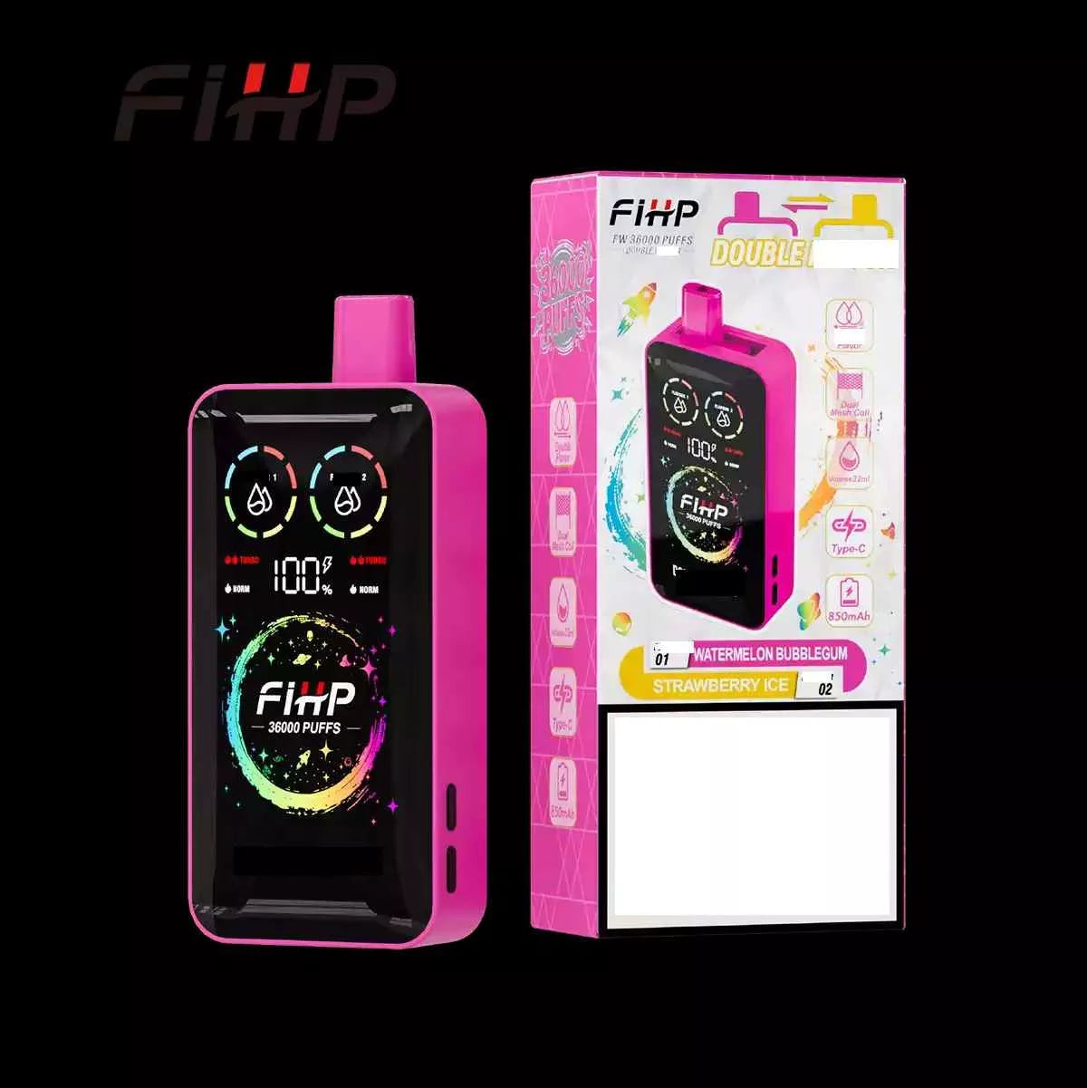 FIHP 36000 36K Puffs Double Tastes Disposable Vape Dual Mesh Coil Full LED Display Wholesale