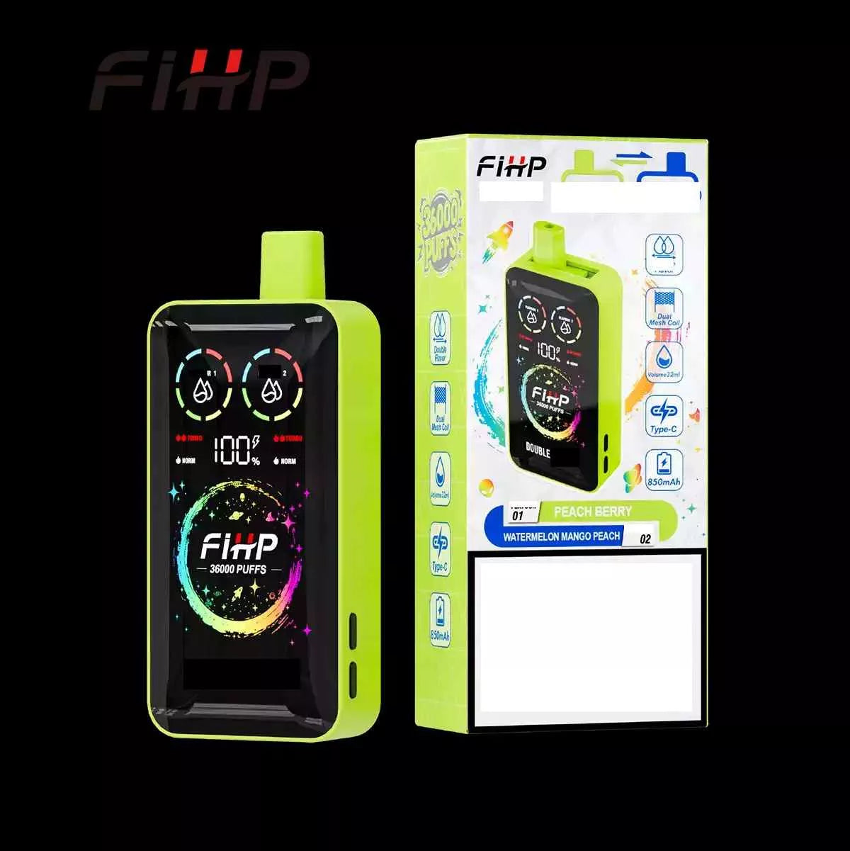 FIHP 36000 36K Puffs Double Tastes Disposable Vape Dual Mesh Coil Full LED Display Wholesale