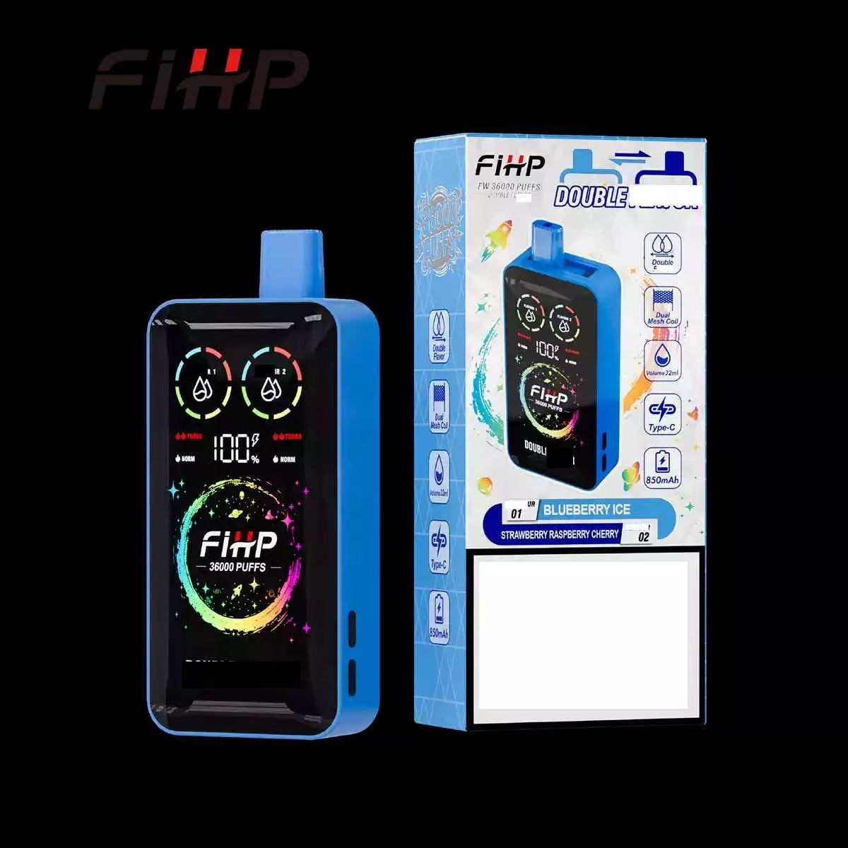 FIHP 36000 36K Puffs Double Tastes Disposable Vape Dual Mesh Coil Full LED Display Wholesale