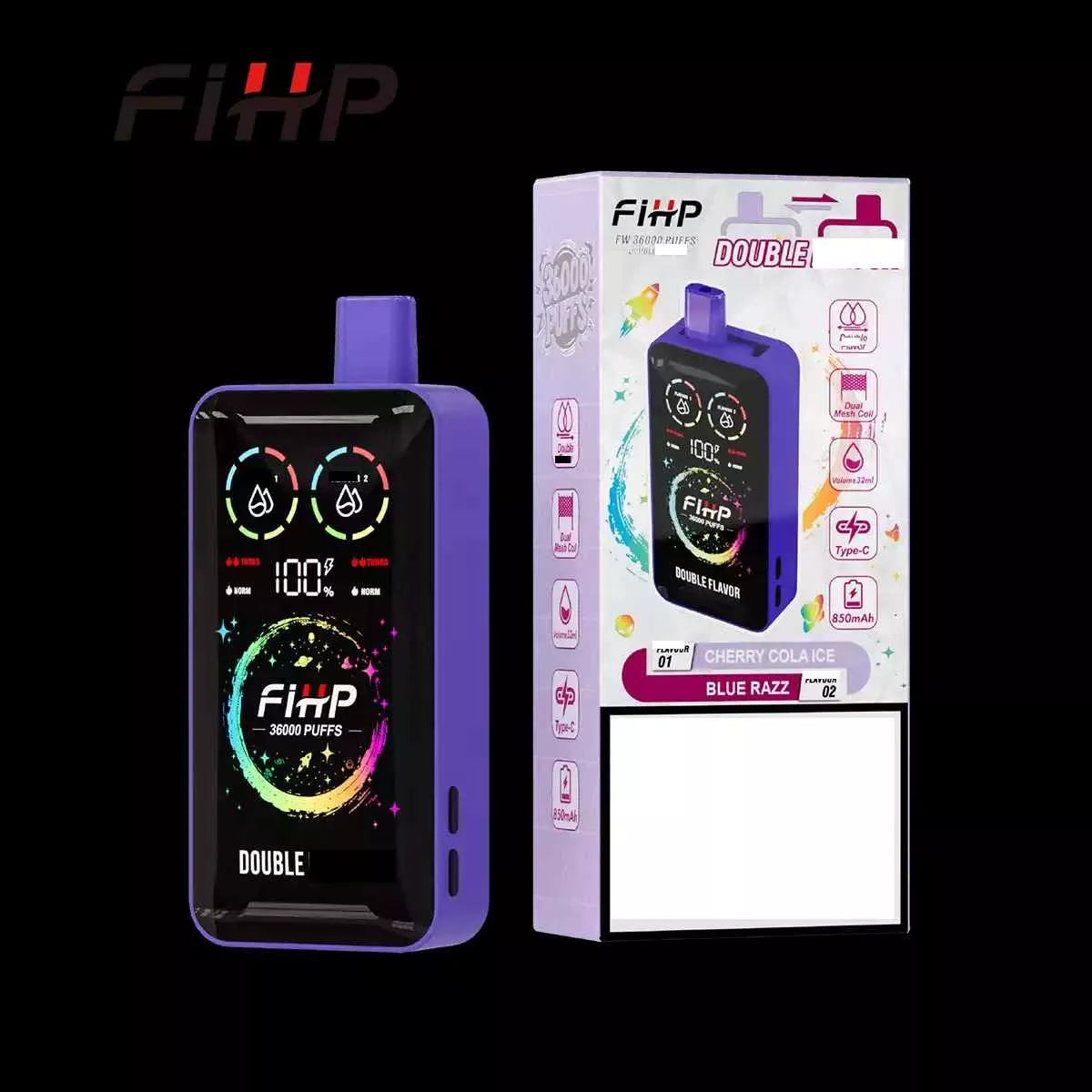 FIHP 36000 36K Puffs Double Tastes Disposable Vape Dual Mesh Coil Full LED Display Wholesale