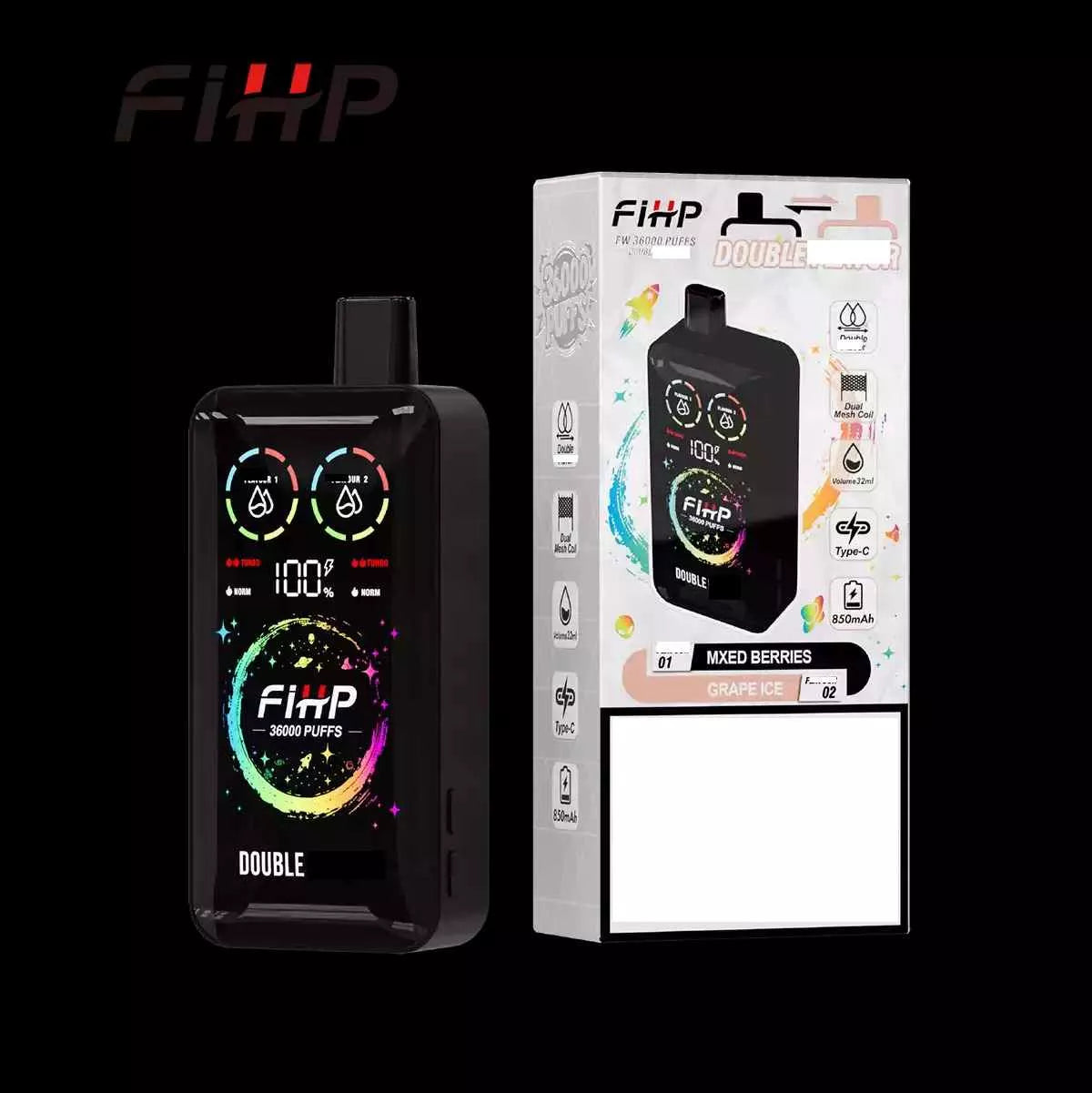 FIHP 36000 36K Puffs Double Tastes Disposable Vape Dual Mesh Coil Full LED Display Wholesale