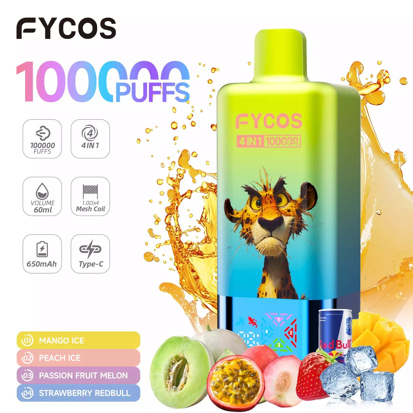 FYCOS 4-IN-1 100K Disposable Vape Wholesale 100000 Puffs Bulk Buy