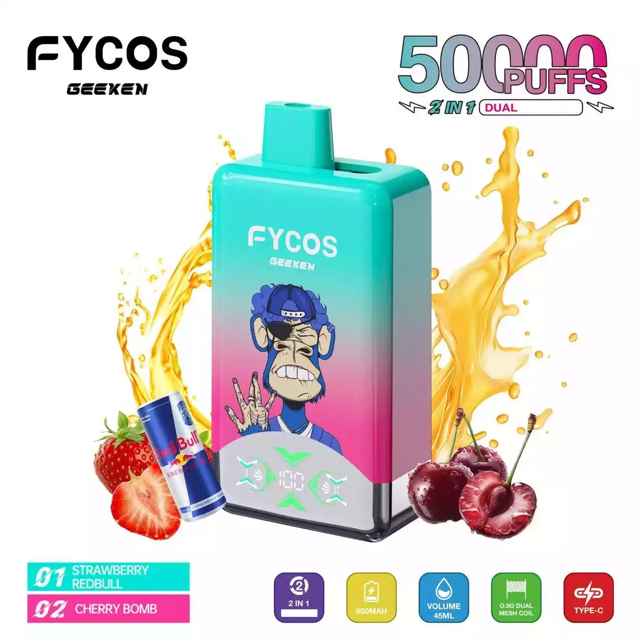 FYCOS Dual Tastes 50000 Puffs Rechargeable Disposable Vape Wholesale Bulk Buy