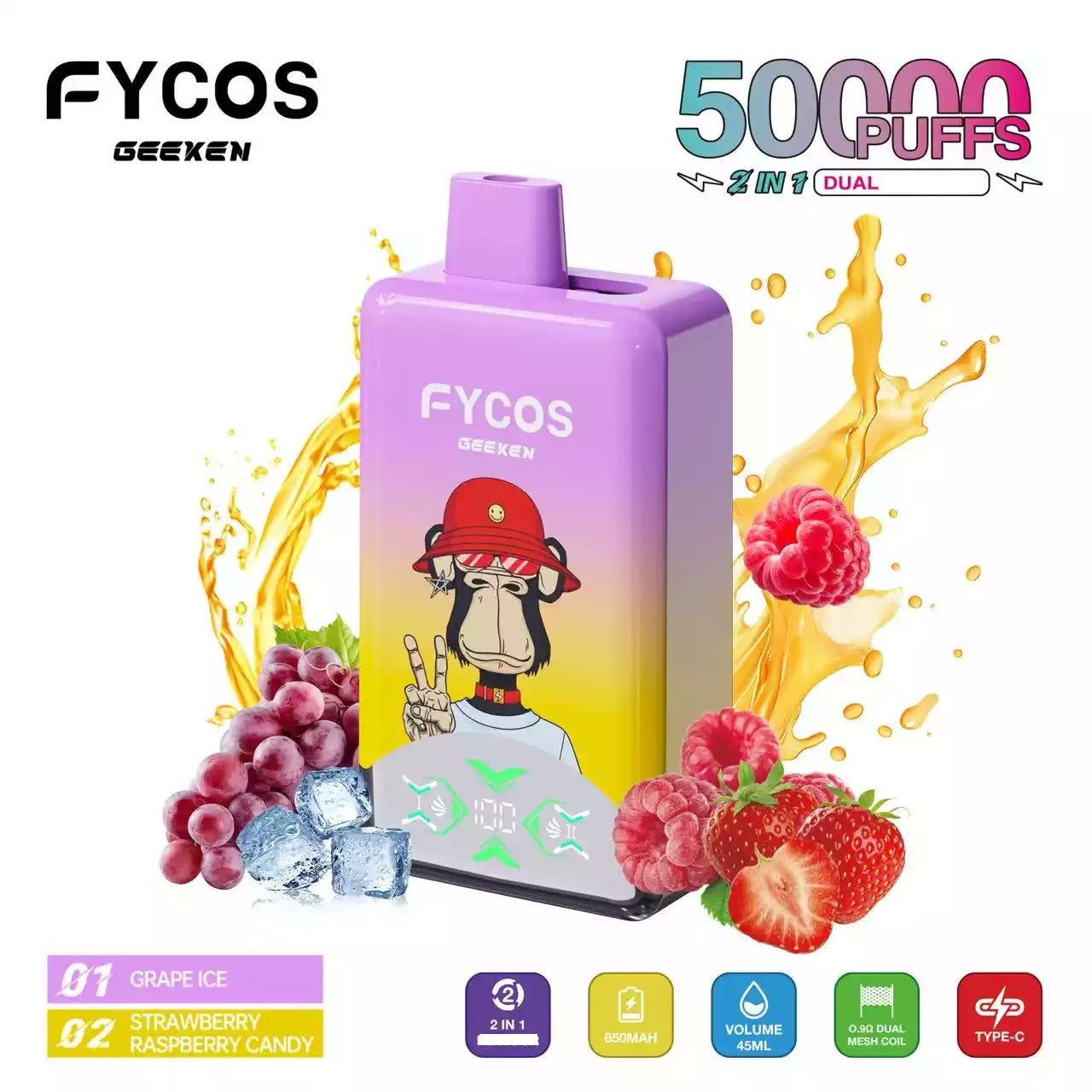 FYCOS Dual Tastes 50000 Puffs Rechargeable Disposable Vape Wholesale Bulk Buy