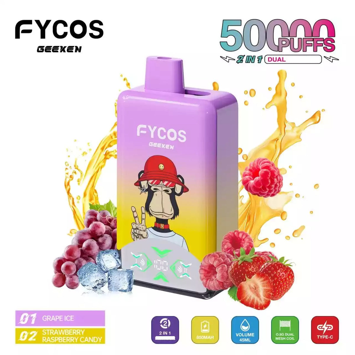 FYCOS Dual Tastes 50000 Puffs Rechargeable Disposable Vape Wholesale Bulk Buy