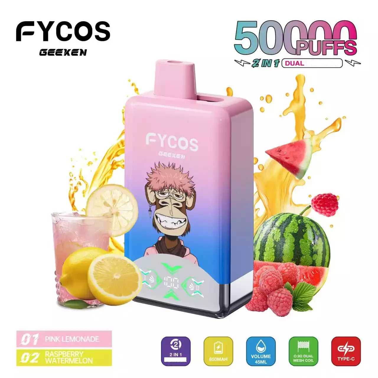 FYCOS Dual Tastes 50000 Puffs Rechargeable Disposable Vape Wholesale Bulk Buy