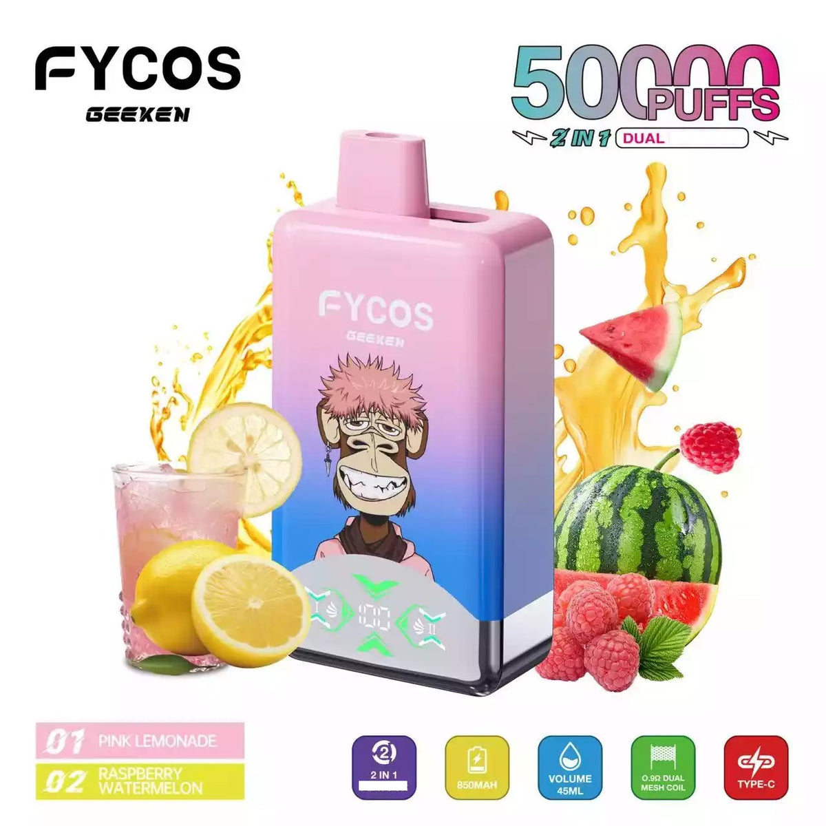 FYCOS Dual Tastes 50000 Puffs Rechargeable Disposable Vape Wholesale Bulk Buy