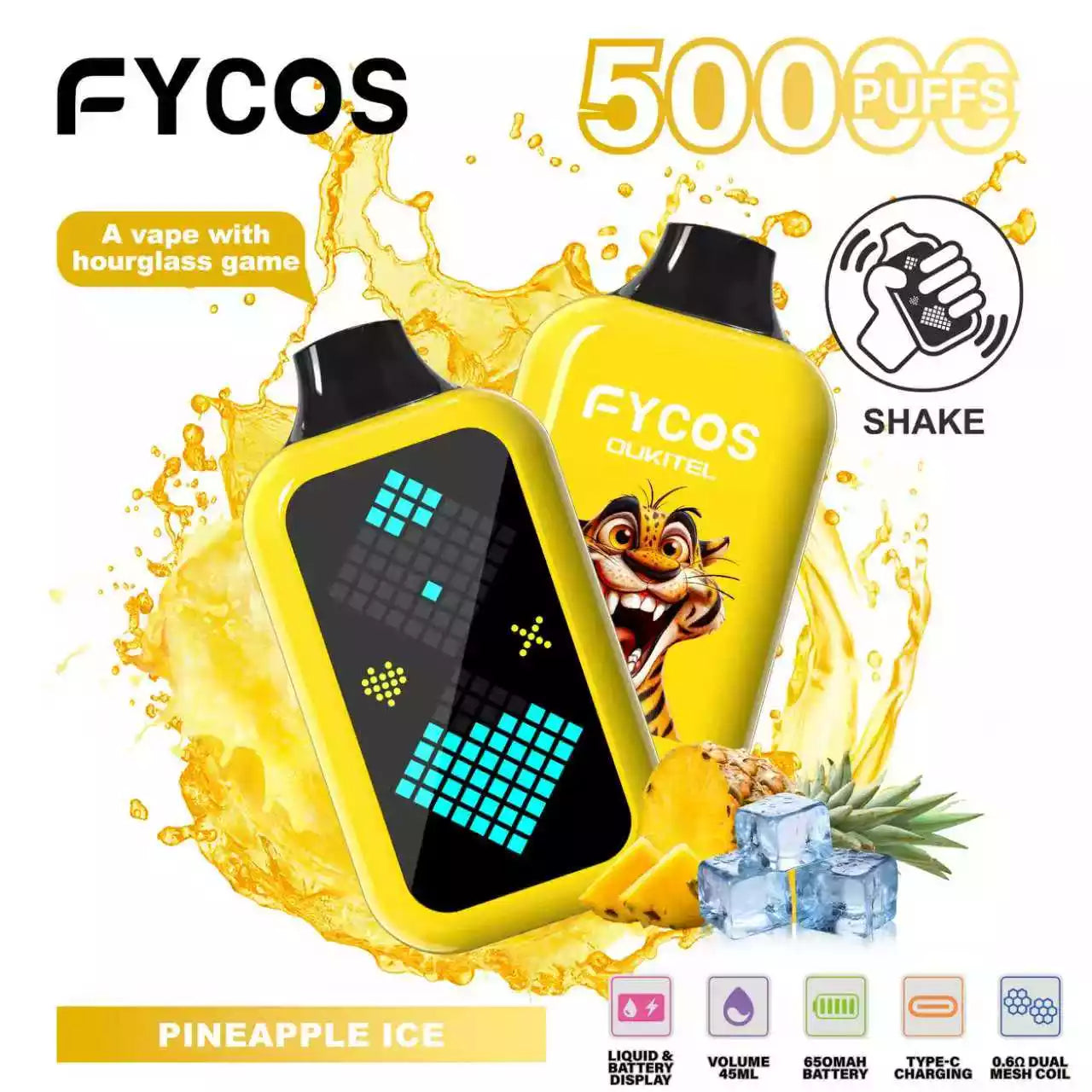 FYCOS Player 50K 50000 Puffs Disposable Vapes Wholesale Supply LED Display Dual Mesh Coil