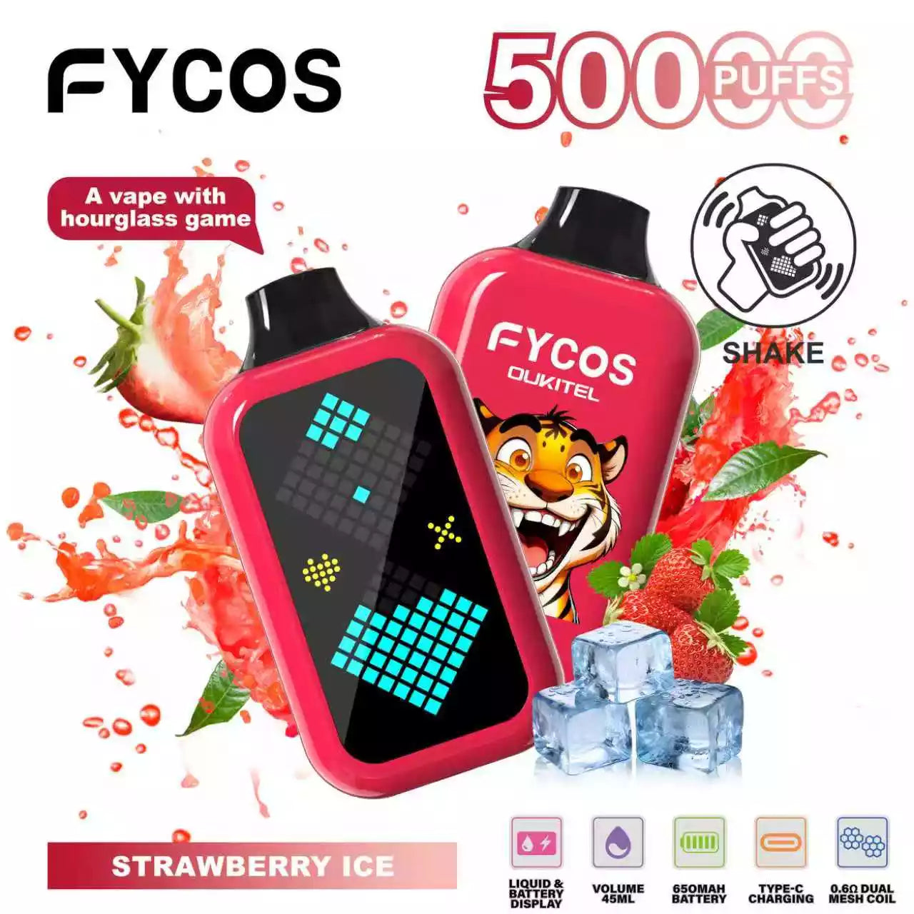 FYCOS Player 50K 50000 Puffs Disposable Vapes Wholesale Supply LED Display Dual Mesh Coil