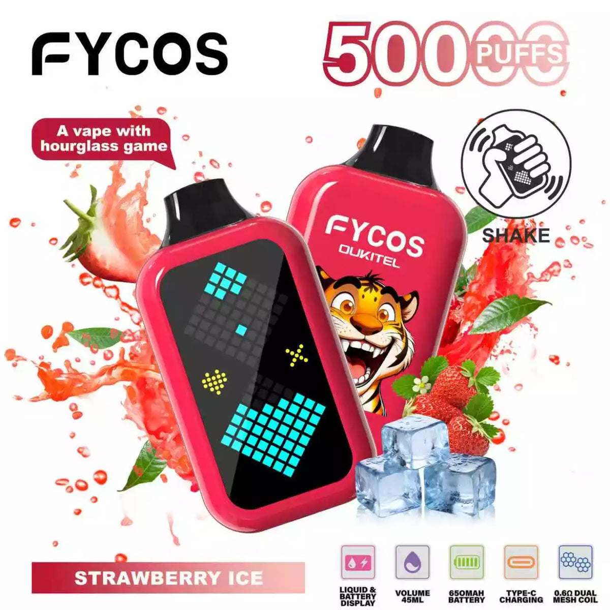 FYCOS Player 50K 50000 Puffs Disposable Vapes Wholesale Supply LED Display Dual Mesh Coil