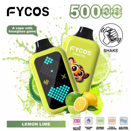FYCOS Player 50K 50000 Puffs Disposable Vapes Wholesale Supply LED Display Dual Mesh Coil