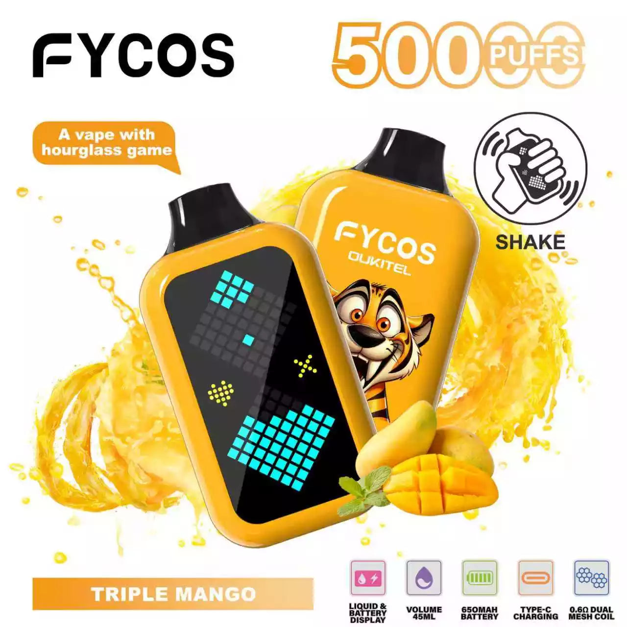FYCOS Player 50K 50000 Puffs Disposable Vapes Wholesale Supply LED Display Dual Mesh Coil