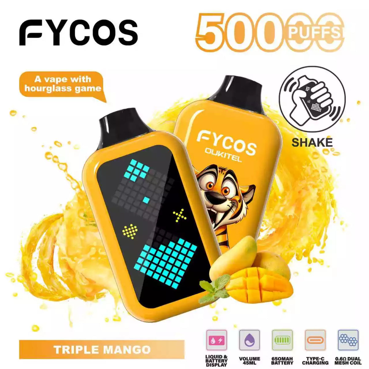 FYCOS Player 50K 50000 Puffs Disposable Vapes Wholesale Supply LED Display Dual Mesh Coil