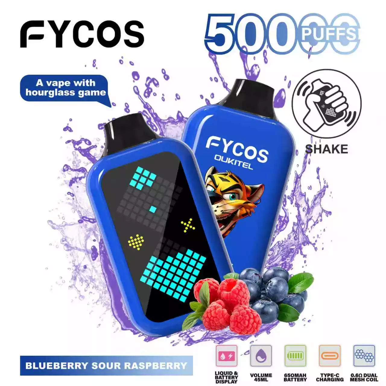 FYCOS Player 50K 50000 Puffs Disposable Vapes Wholesale Supply LED Display Dual Mesh Coil