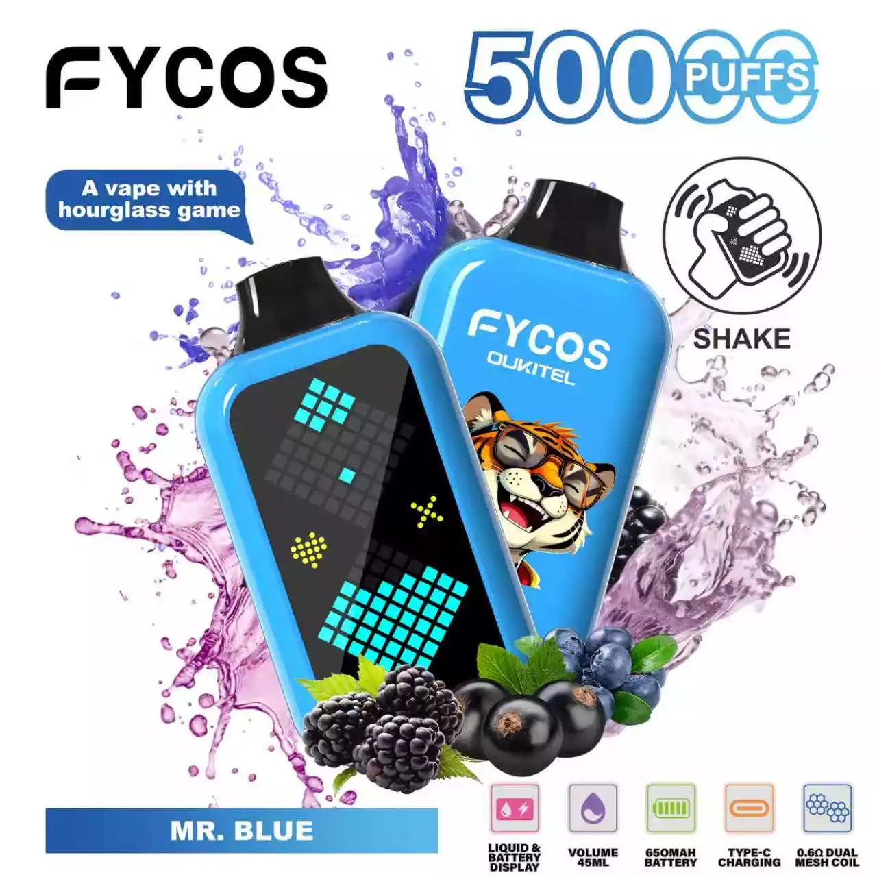 FYCOS Player 50K 50000 Puffs Disposable Vapes Wholesale Supply LED Display Dual Mesh Coil