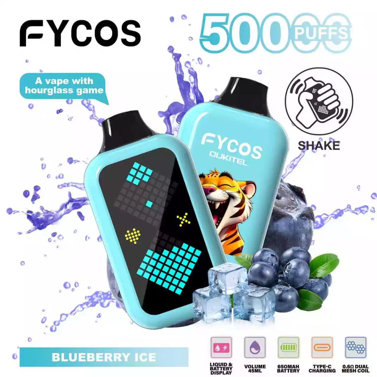 FYCOS Player 50K 50000 Puffs Disposable Vapes Wholesale Supply LED Display Dual Mesh Coil
