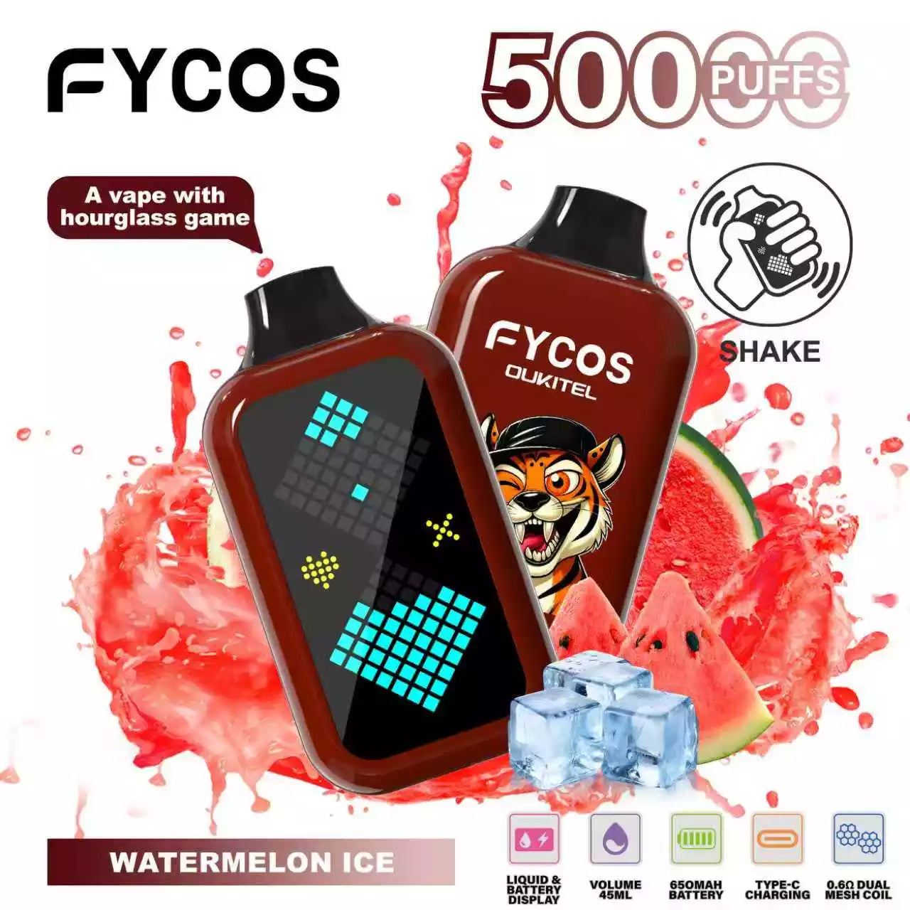 FYCOS Player 50K 50000 Puffs Disposable Vapes Wholesale Supply LED Display Dual Mesh Coil
