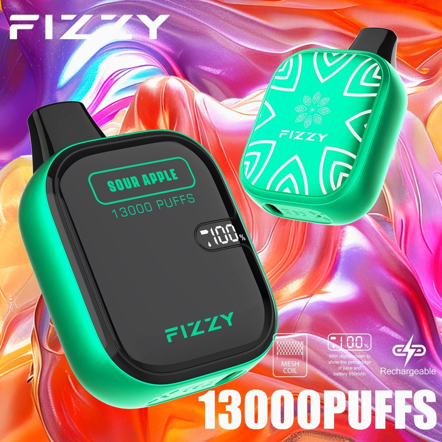 Fizzy Boom 13k Puffs Disposable Vape | 21ML E-liquid, Mesh Coil, LCD Screen
