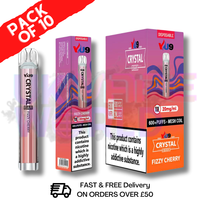 Sprudelnde Kirsche (NEU) Crystal Bar Puffs 600 VU9 Packung mit 10 Stück