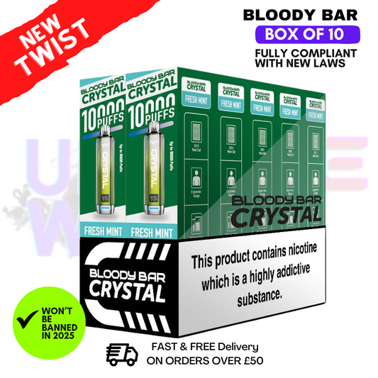 Frische Minze Bloody Bar Kristall 10K Puff Schachtel mit 10 Stück