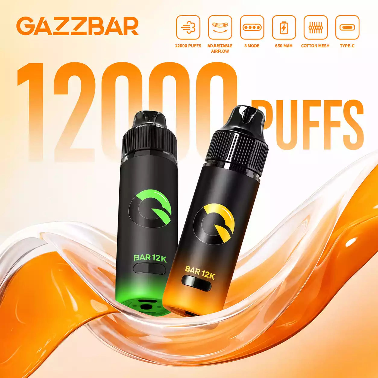 GAZZBAR 12000 Puffs Cotton Mesh Adjustable Airflow 12K Disposable Vapes Wholesale Bulk Buy