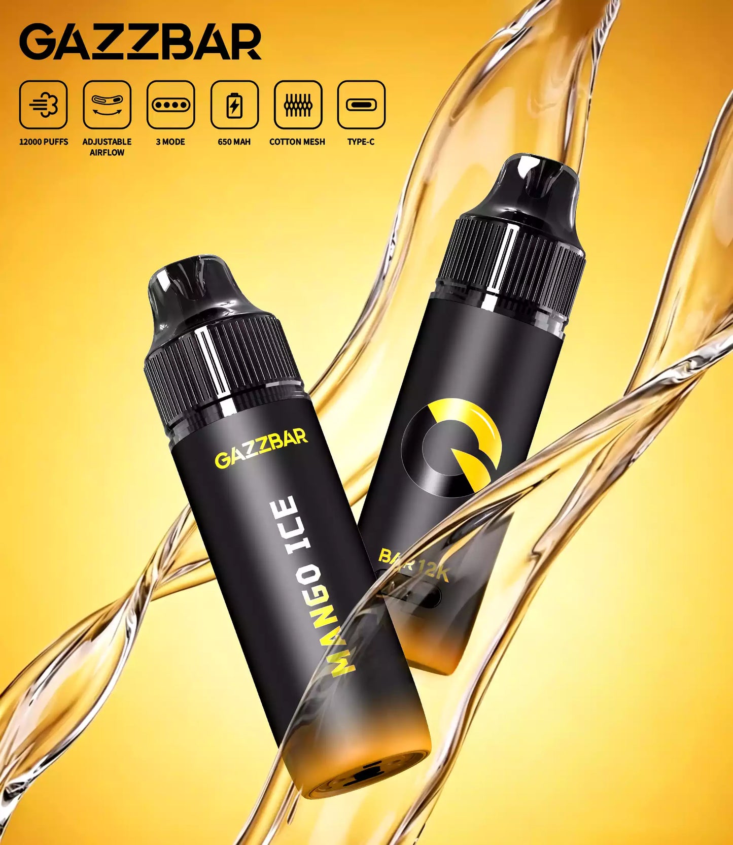 GAZZBAR 12000 Puffs Cotton Mesh Adjustable Airflow 12K Disposable Vapes Wholesale Bulk Buy