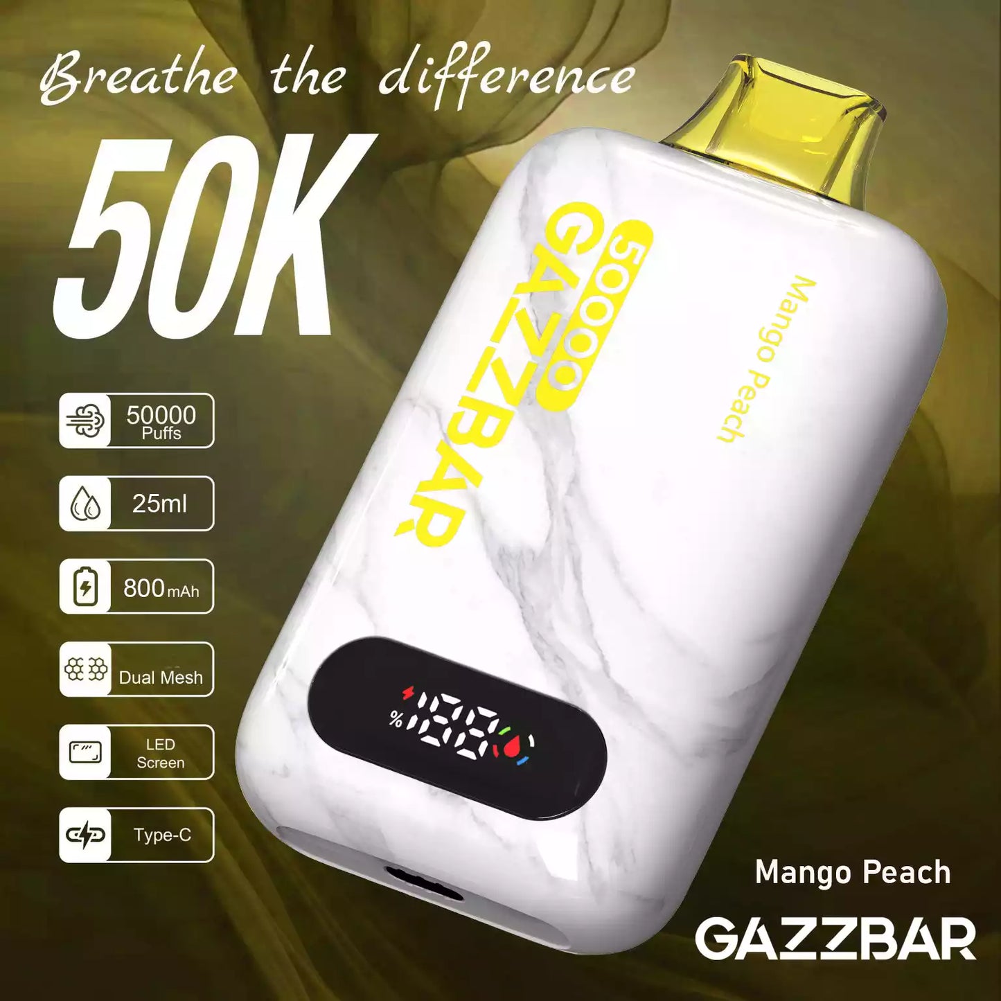 GAZZBAR 50000 Puffs Smart LED Screen 50K Disposable Vapes Dual Mesh Bulk Buy Wholesale