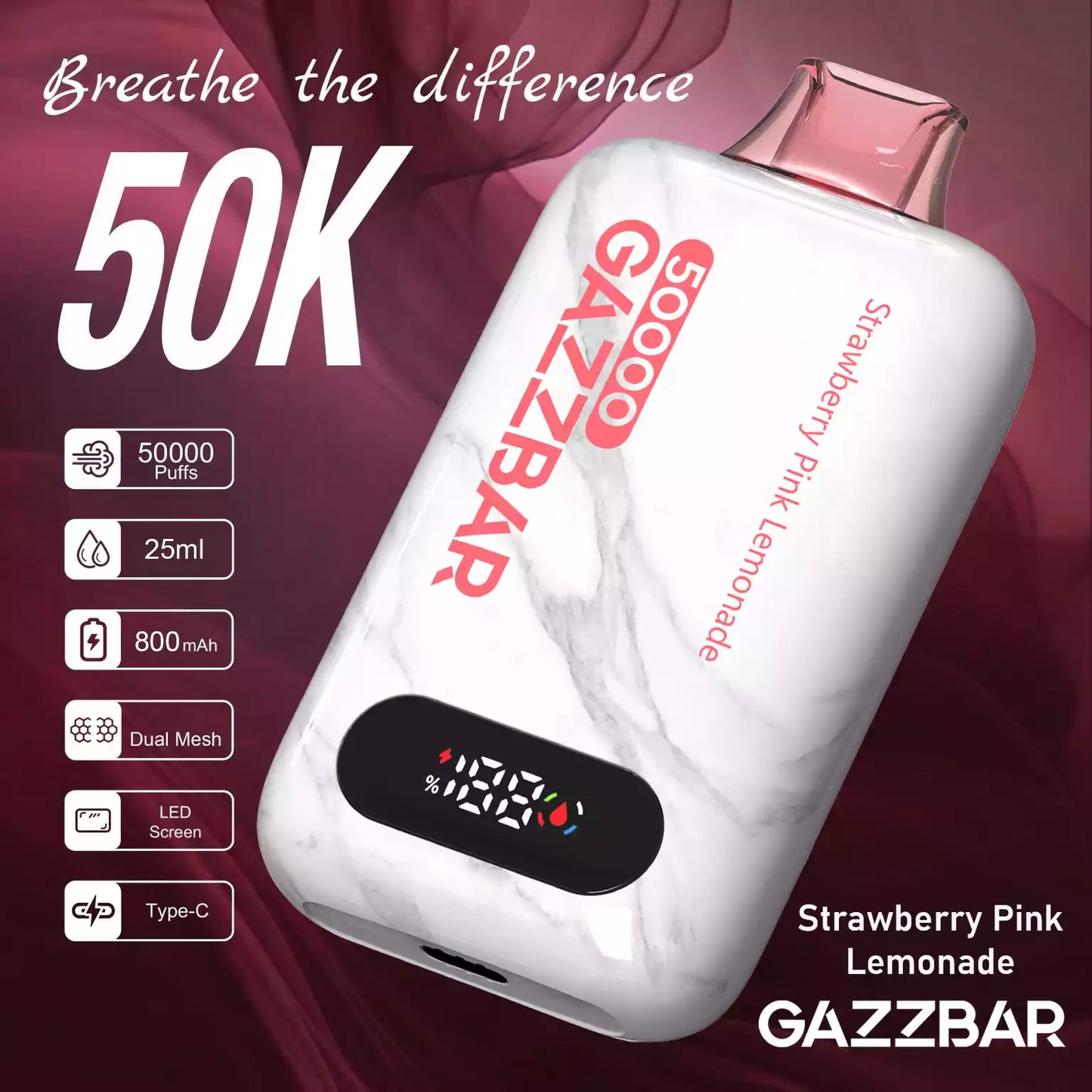 GAZZBAR 50000 Puffs Smart LED Screen 50K Disposable Vapes Dual Mesh Bulk Buy Wholesale