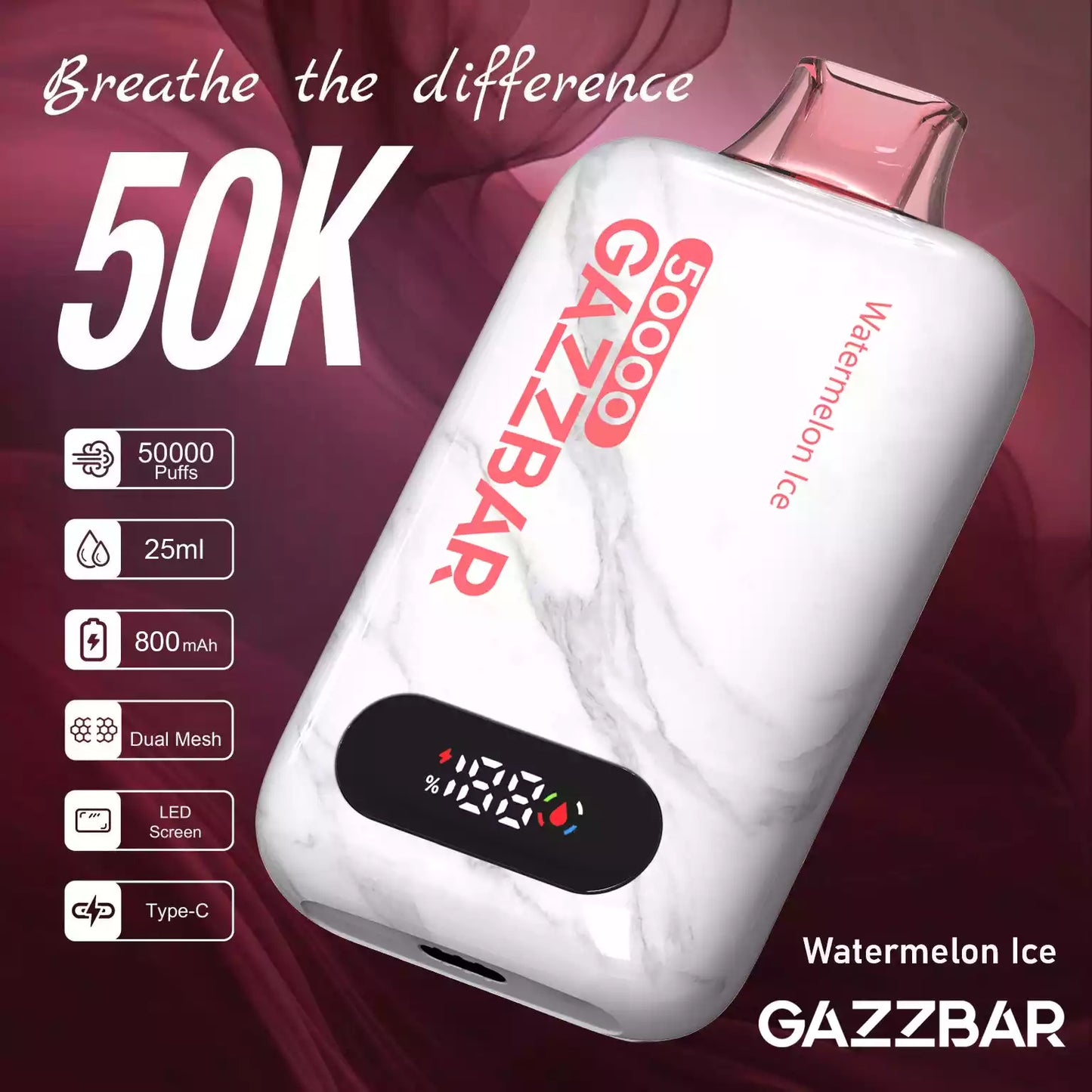 GAZZBAR 50000 Puffs Smart LED Screen 50K Disposable Vapes Dual Mesh Bulk Buy Wholesale