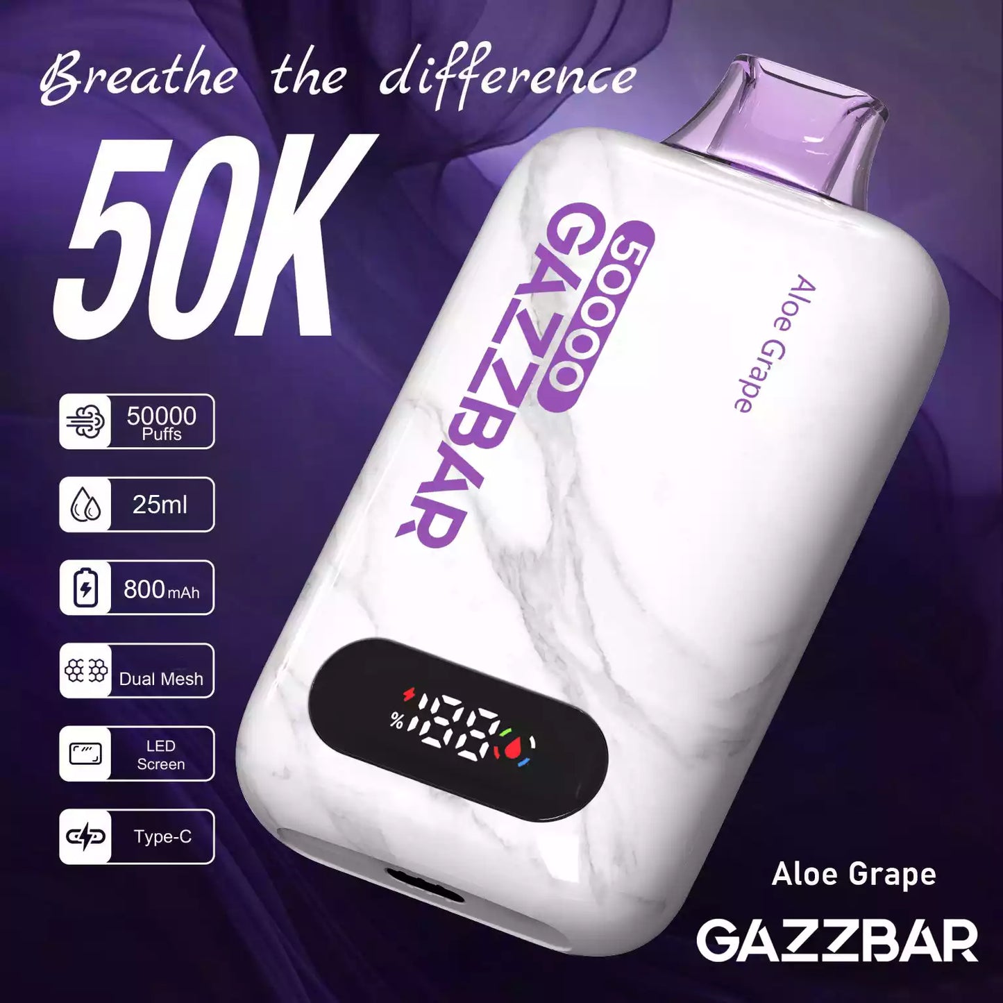 GAZZBAR 50000 Puffs Smart LED Screen 50K Disposable Vapes Dual Mesh Bulk Buy Wholesale