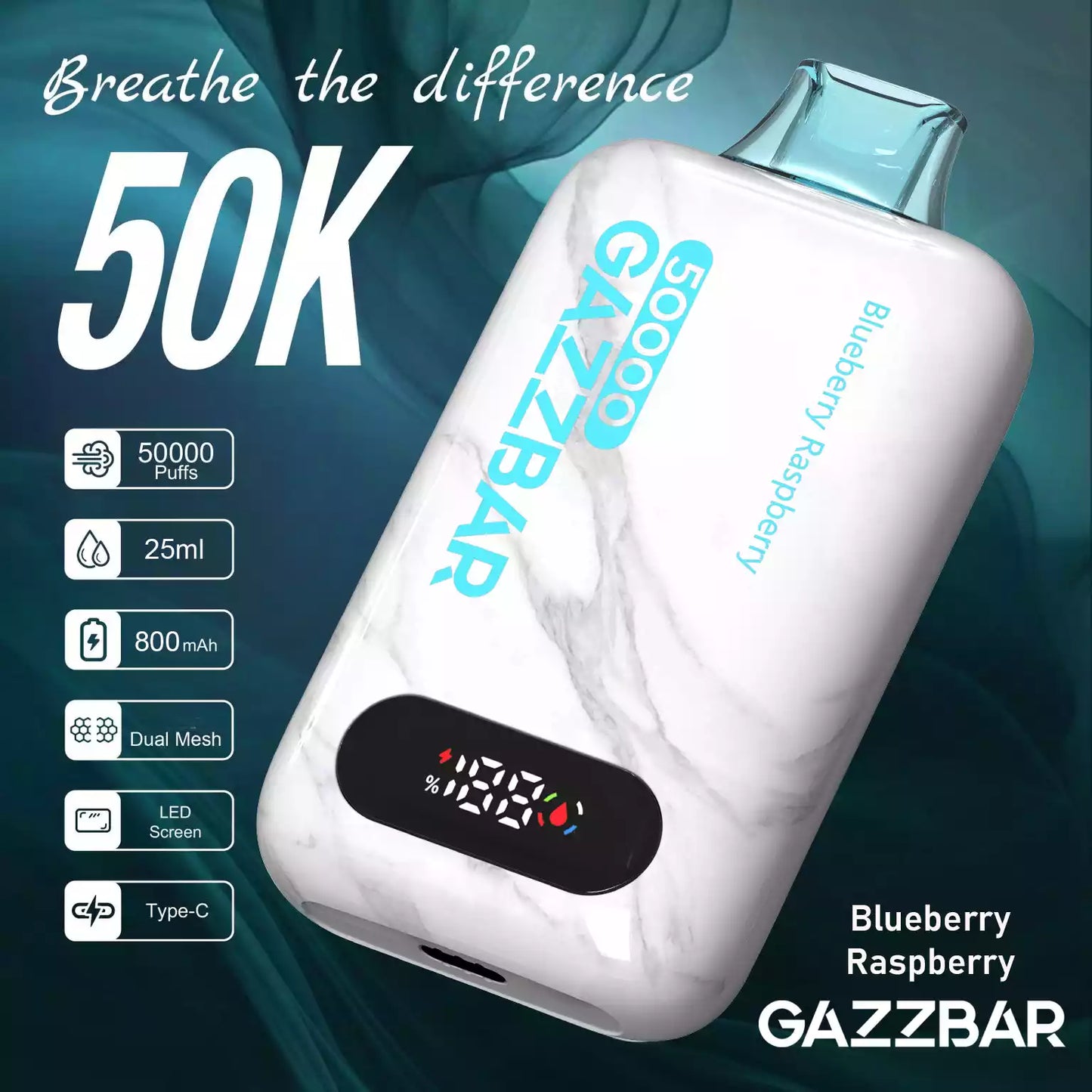 GAZZBAR 50000 Puffs Smart LED Screen 50K Disposable Vapes Dual Mesh Bulk Buy Wholesale