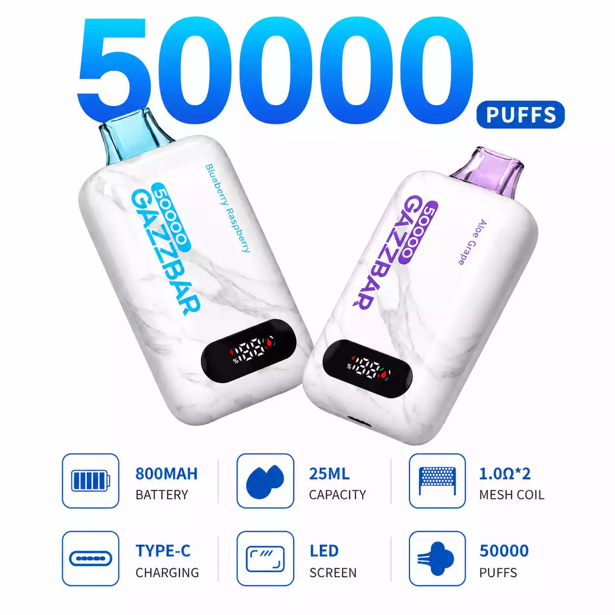 GAZZBAR 50000 Puffs Smart LED Screen 50K Disposable Vapes Dual Mesh Bulk Buy Wholesale