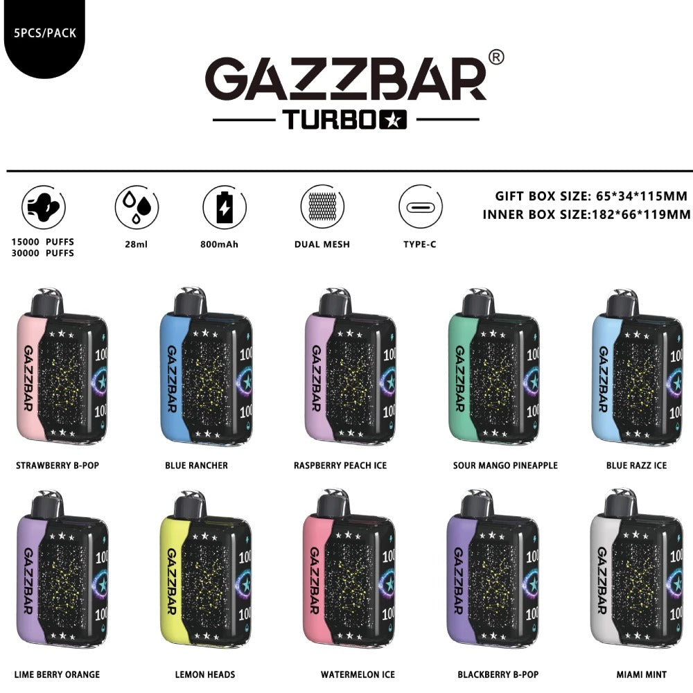 GAZZBAR TURBO 30000 Puffs Stars Light Dual Mesh Bulk Buy 30K Rechargeable Disposable Vapes Wholesale