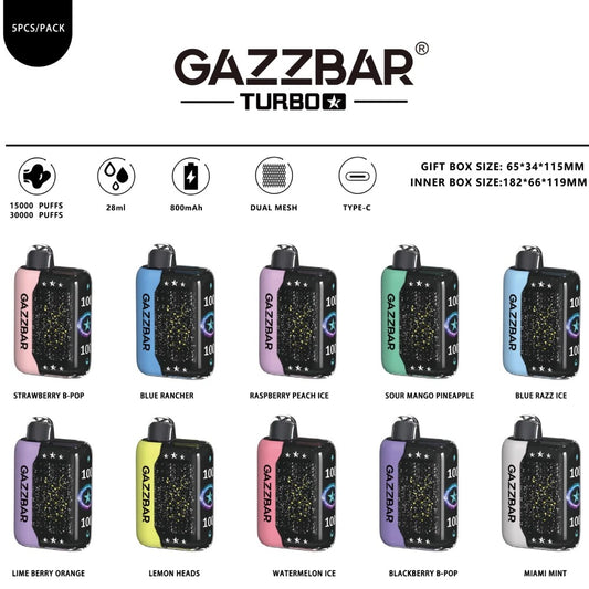 GAZZBAR TURBO 30000 Puffs Stars Light Dual Mesh Bulk Buy 30K Rechargeable Disposable Vapes Wholesale