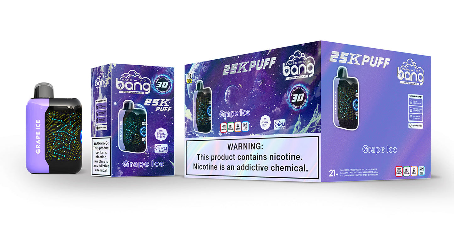 Bang starry 25000 puffs Disposable Vape-850mAh Battery. 30ml E-liquid. Multiple Nicotine 16 Flavors