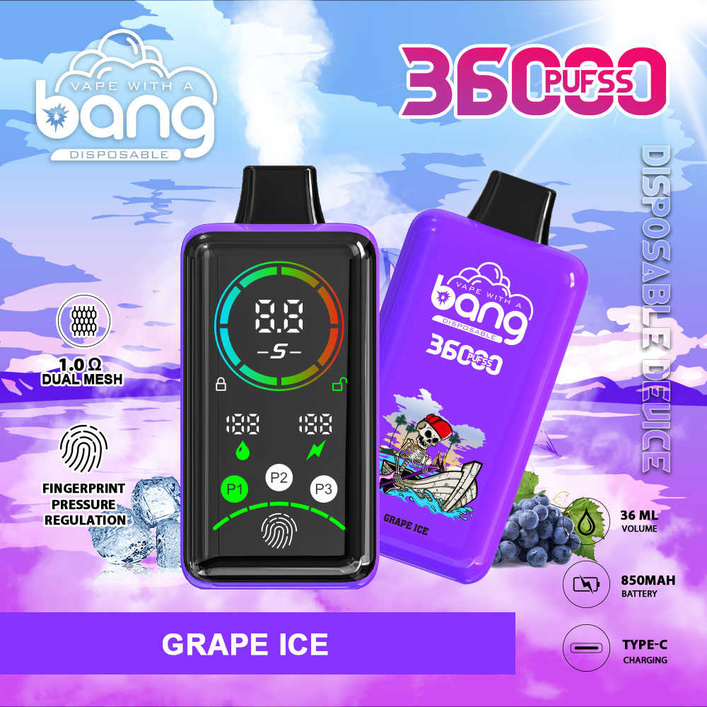 Bang 36000 Power Disposable Vape – 850mAh Battery. 36mL E-Liquid. 0% to 5% Nicotine Options 12 Flavors