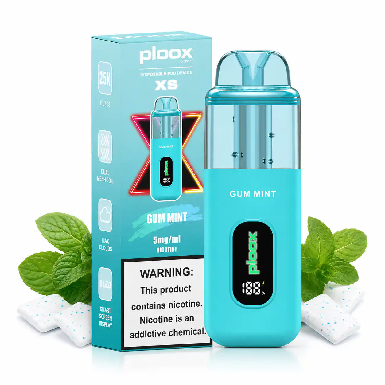 Gum Mint - Ploox XS 25k Disposable E-Hookah