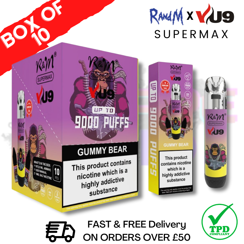 Gummibärchen RandM 9K SuperMAX 9000 Puff Bar R und M 10er-Packung