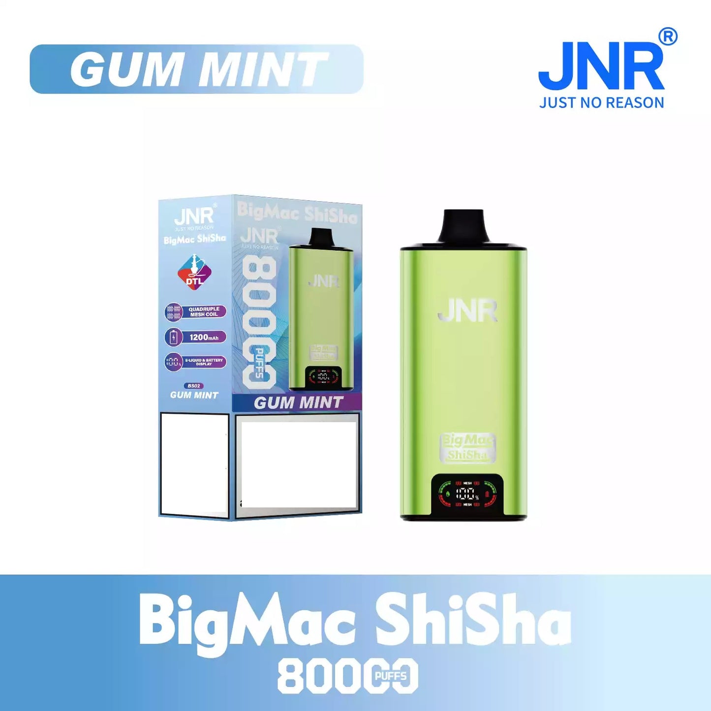 JNR BIG MAC Shisha 80K 80000 Puffs Big Cloud Disposable Vape Wholesale Bulk Buy Smart Display