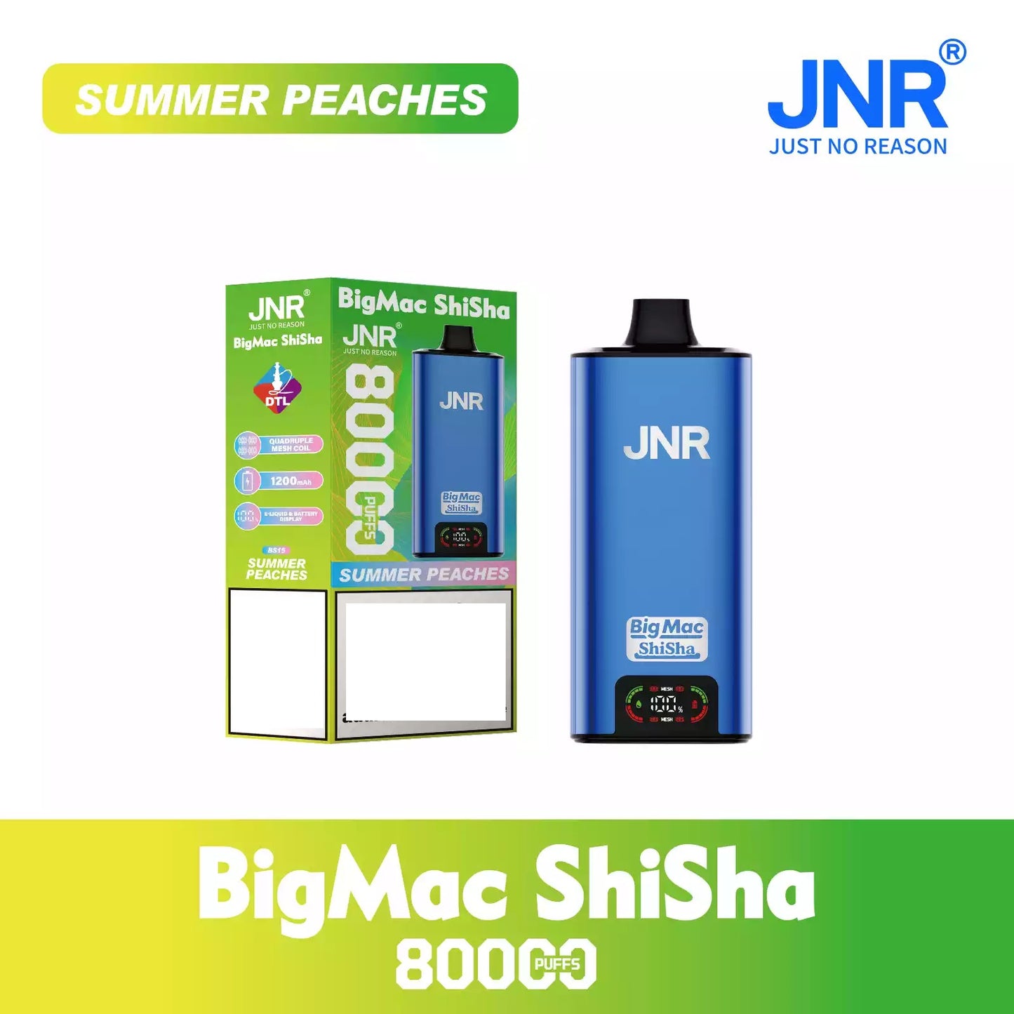 JNR BIG MAC Shisha 80K 80000 Puffs Big Cloud Disposable Vape Wholesale Bulk Buy Smart Display