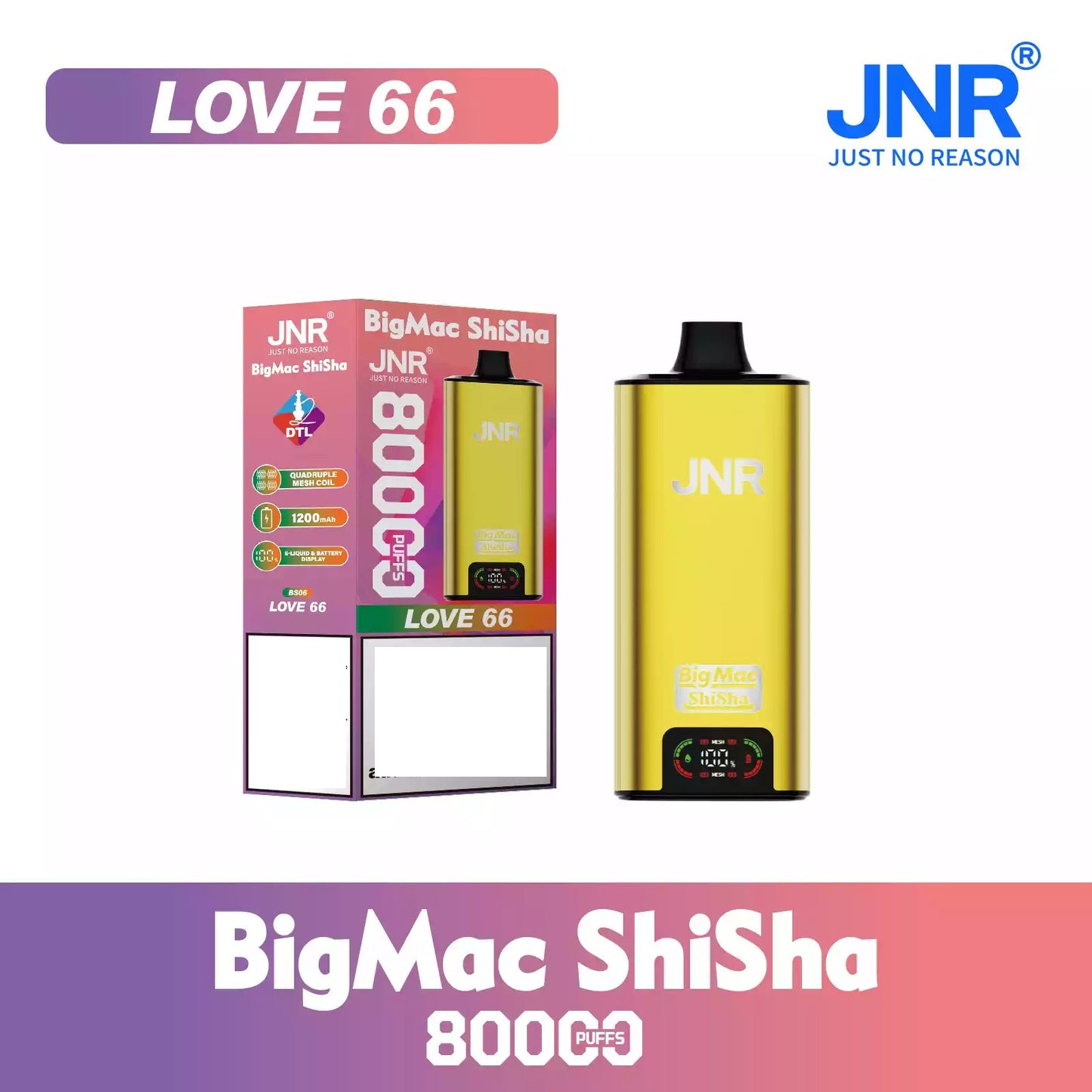 JNR BIG MAC Shisha 80K 80000 Puffs Big Cloud Disposable Vape Wholesale Bulk Buy Smart Display