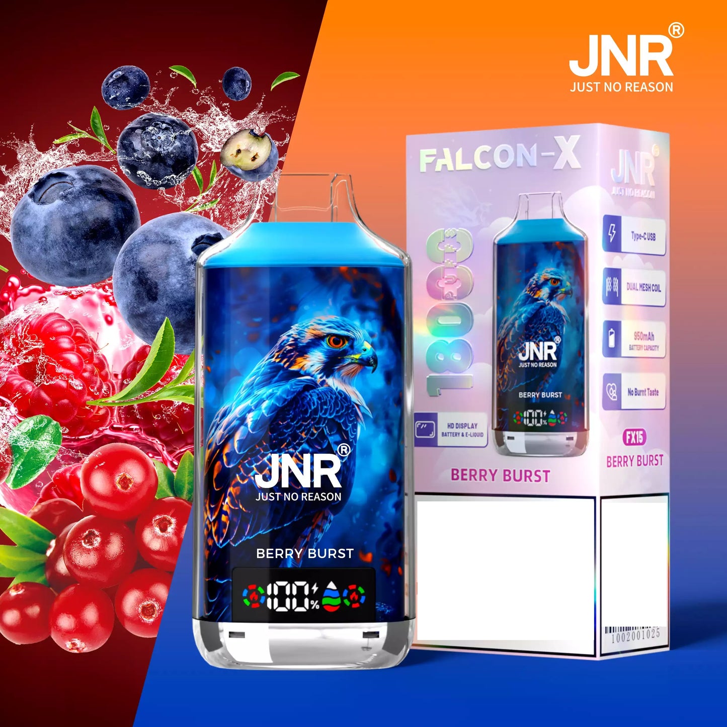 JNR FALCON X 18000 Puffs Dual Mesh LED Display Bulk Buy Rechargeable Disposable Vapes Wholesale