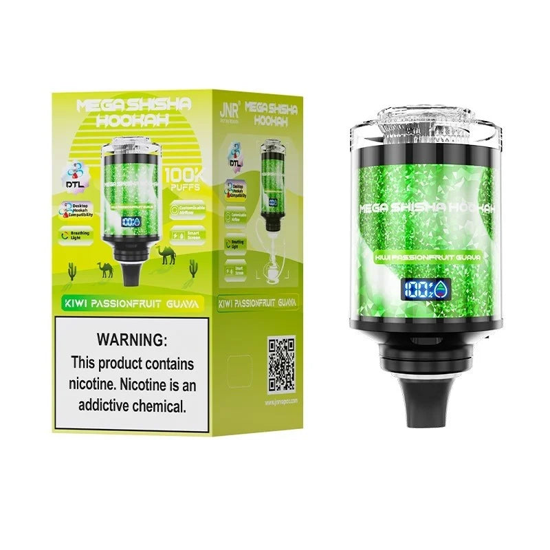 JNR Mega Shisha Hookah 100K Einweg-E-Zigarette mit 2 % Nikotinsalz, 60 ml Tankvolumen, 2200 mAh Akku, 11 Geschmacksrichtungen im Angebot 