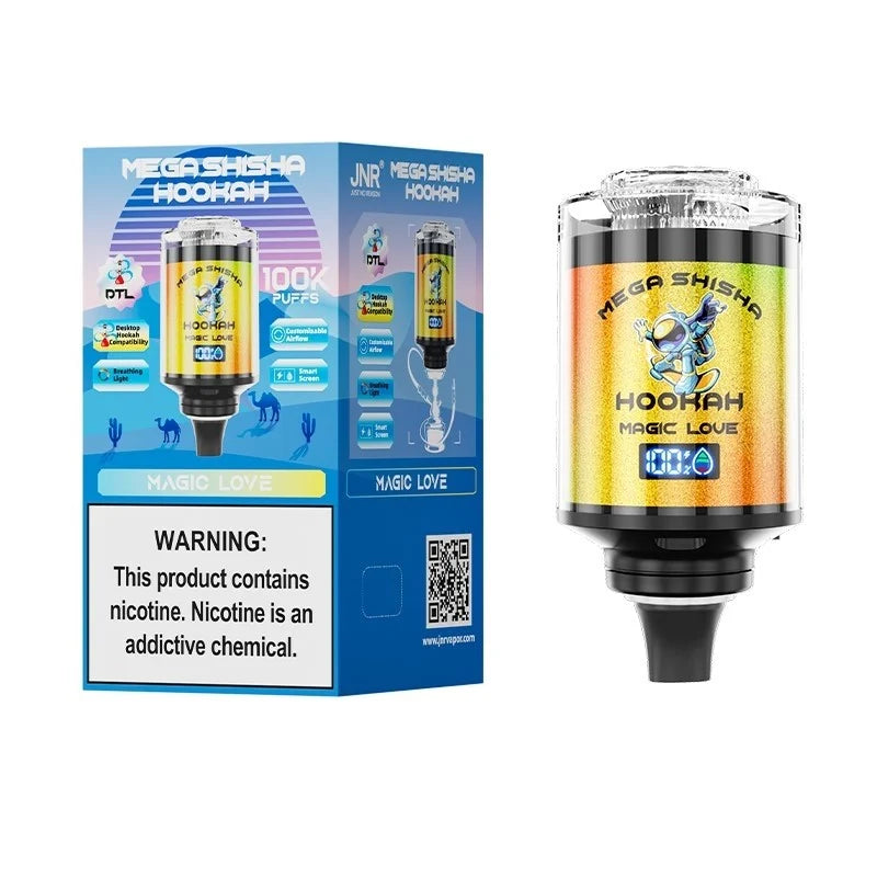 JNR Mega Shisha Hookah 100K Einweg-E-Zigarette mit 2 % Nikotinsalz, 60 ml Tankvolumen, 2200 mAh Akku, 11 Geschmacksrichtungen im Angebot 