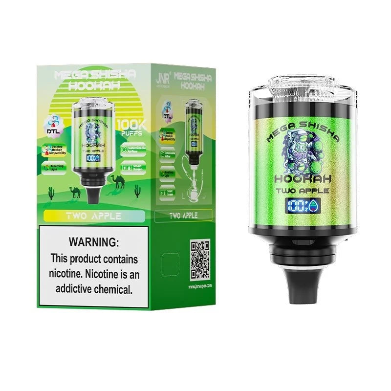 JNR Mega Shisha Hookah 100K Einweg-E-Zigarette mit 2 % Nikotinsalz, 60 ml Tankvolumen, 2200 mAh Akku, 11 Geschmacksrichtungen im Angebot 