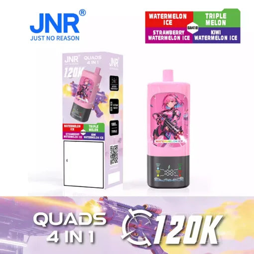 JNR QUADS 4IN1 120K 120000 Puffs Big Cloud Wholesale Rechargeable Disposable Vape Smart Display Bulk Buy