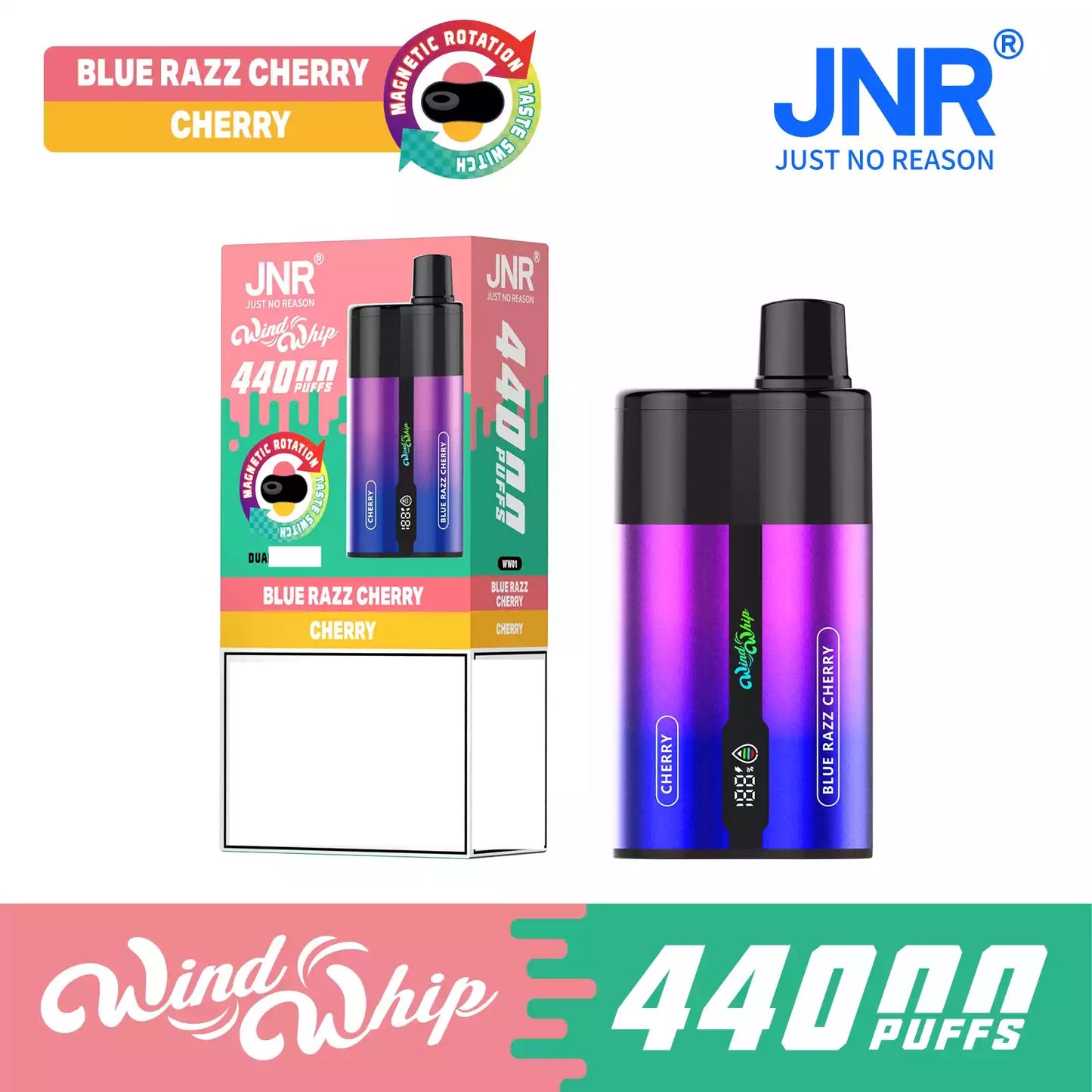 JNR WIND WHIP 44K 44000 Puffs Type C Fast Charge Smart Screen Rechargeable Disposable Vape Wholesale Bulk Buy