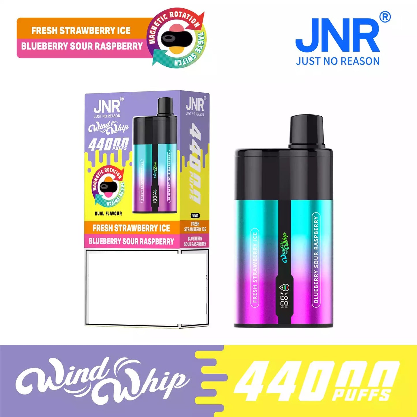 JNR WIND WHIP 44K 44000 Puffs Type C Fast Charge Smart Screen Rechargeable Disposable Vape Wholesale Bulk Buy