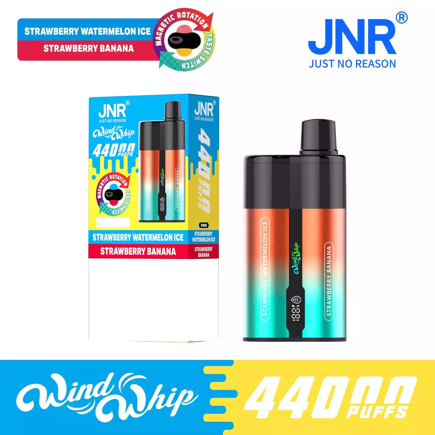 JNR WIND WHIP 44K 44000 Puffs Type C Fast Charge Smart Screen Rechargeable Disposable Vape Wholesale Bulk Buy