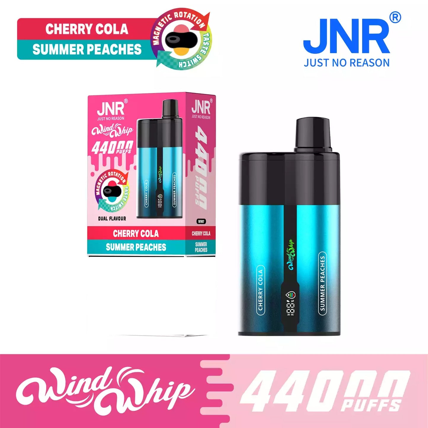 JNR WIND WHIP 44K 44000 Puffs Type C Fast Charge Smart Screen Rechargeable Disposable Vape Wholesale Bulk Buy